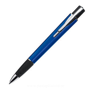 Metal ball pen with black rubber grip zone